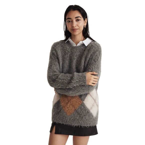 New! Madewell Gray Argyle Sweater Sz XXS - Picture 3 of 7